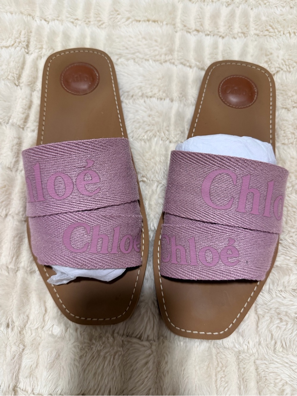 Chloe Pink Logo Canvas Slide Sandals for Women- Authentic